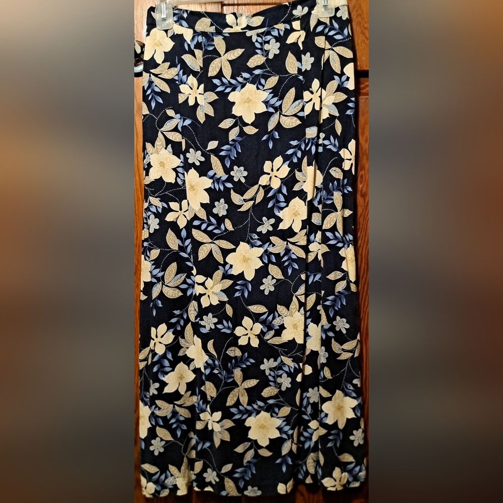 Floral Blue/cream Ankle Length Women's Skirt